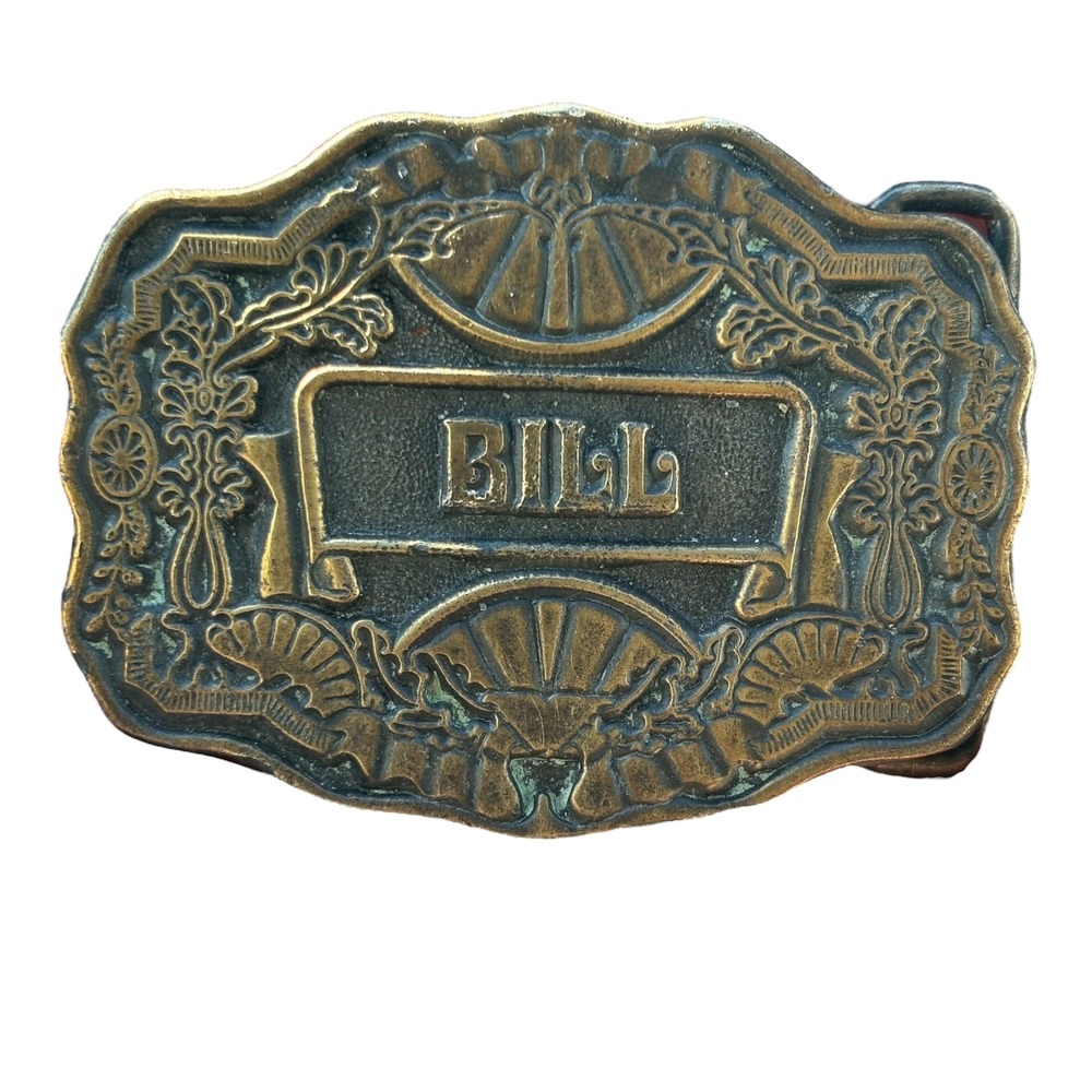 Vintage Oden Belt Buckle Bill Nameplate‎ Western Style Mens Brass Tone